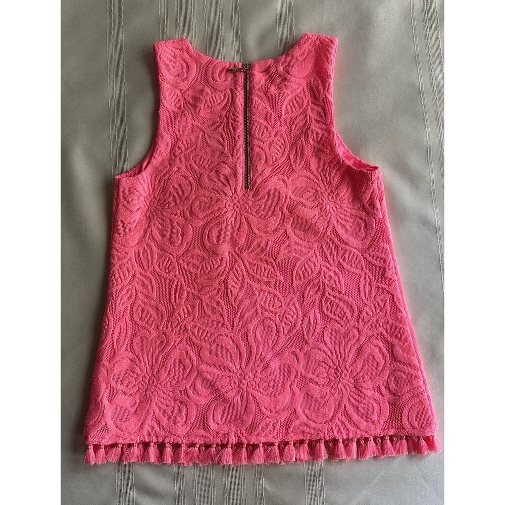 Lilly Pulitzer Maybelle Top SZ XXS Pink Floral Lace Tassel Fringe Sleeveless EUC - Picture 10 of 16